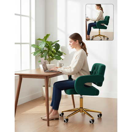 4Rico Moderne Fluwelen Bureaustoel – Groen – Elegante salonstoel – Hoogte verstelbaar – Met gouden onderstel