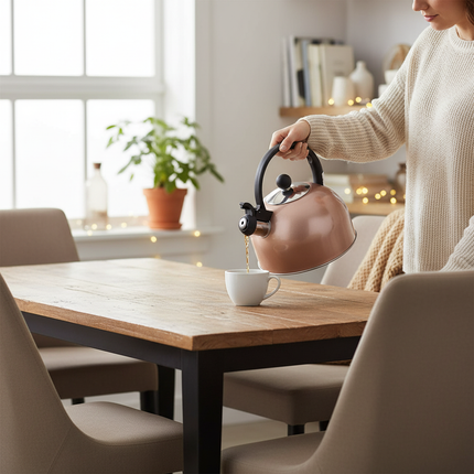 Altom Design Hot Drop Fluitketel – RVS – Rosé Goud Hoogglans – 2,5 Liter – Geschikt voor alle warmtebronnen