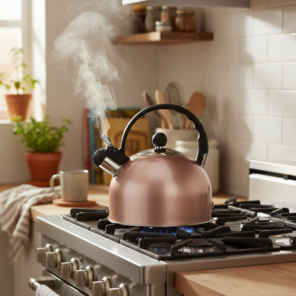 Altom Design Hot Drop Fluitketel – RVS – Rosé Goud Hoogglans – 2,5 Liter – Geschikt voor alle warmtebronnen