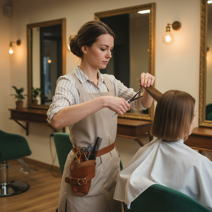 Riemholster voor Kappersschaar – Bruin Kunstleer – Professionele Schaarhouder met Verstelbare Riem – 3 Vakken & 4 Compartimenten