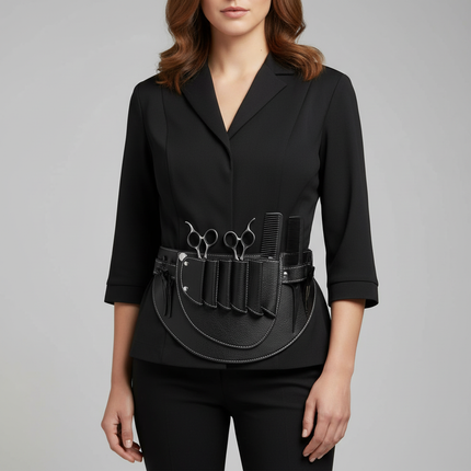 Zwarte Kappersschaar Riemholster – Kunstleer – Professionele Kappersriem met Meerdere Vakken – Verstelbare Heupriem