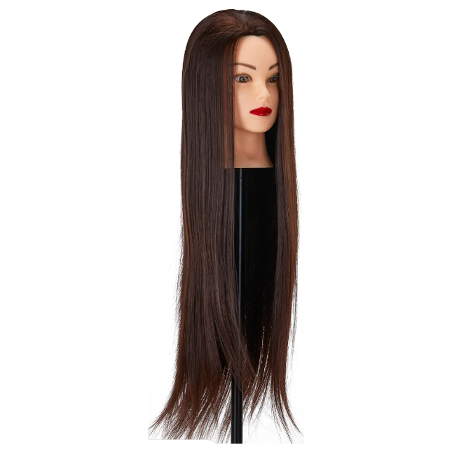 Gabbiano Oefenhoofd Kapper - 60 cm Haarlengte - Synthetisch Haar - Kappersopleiding - Bruin