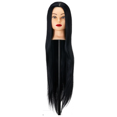Gabbiano Oefenhoofd Kapper - 60 cm Haarlengte - Synthetisch Haar - Kappersopleiding - Zwart