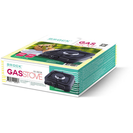 BROCK 1-Pits Gasfornuis – Draagbaar Camping Kooktoestel op LPG – Gietijzeren Branders – Buiten Kookplaat 24x24x6 cm – Zwart