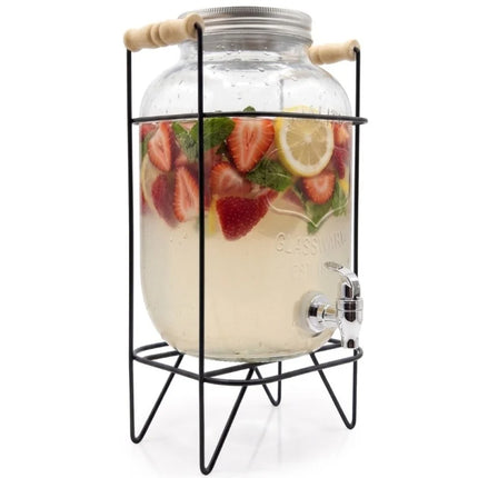 Drankdispenser 3,3 Liter met Kraantje en Zwarte Standaard – Glazen Sapdispenser – Limonadedispenser voor Water, IJsthee & Cocktails