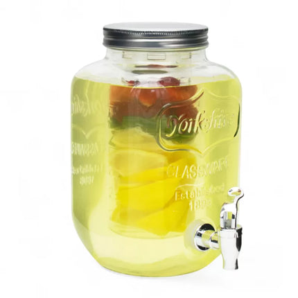 Drankdispenser 4 Liter met Kraantje en Fruitfilter – Glazen Waterdispenser – Limonadedispenser voor Water, Fruitwater & IJsthee