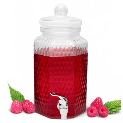 Drankdispenser 4 Liter met Kraantje en Deksel – Glazen Waterdispenser – Limonadedispenser voor Sap, IJsthee & Cocktails