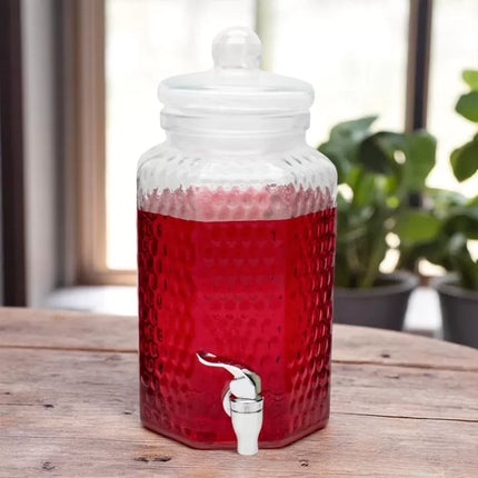Drankdispenser 4 Liter met Kraantje en Deksel – Glazen Waterdispenser – Limonadedispenser voor Sap, IJsthee & Cocktails