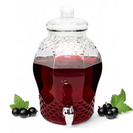 Drankdispenser 6 Liter met Kraantje en Deksel – Glazen Waterdispenser – Limonadedispenser voor Sap, IJsthee & Punch