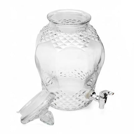 Drankdispenser 6 Liter met Kraantje en Deksel – Glazen Waterdispenser – Limonadedispenser voor Sap, IJsthee & Punch