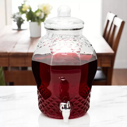 Drankdispenser 6 Liter met Kraantje en Deksel – Glazen Waterdispenser – Limonadedispenser voor Sap, IJsthee & Punch