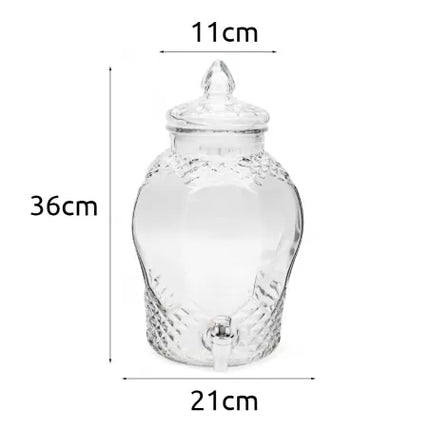 Drankdispenser 6 Liter met Kraantje en Deksel – Glazen Waterdispenser – Limonadedispenser voor Sap, IJsthee & Punch