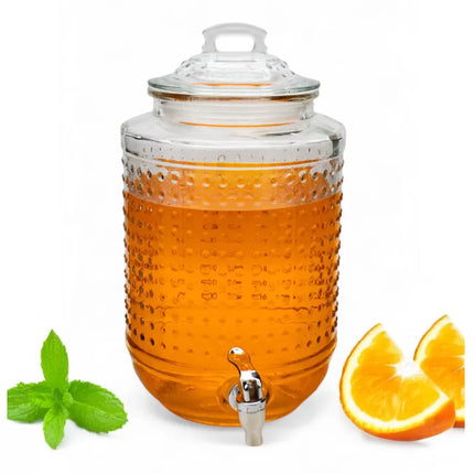 Drankdispenser 8 Liter met Kraantje en Deksel – Glazen Waterdispenser – Limonadedispenser voor Sap, Punch & IJsthee
