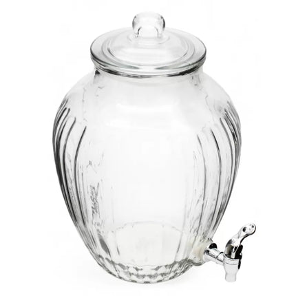 Drankdispenser 10 Liter met Kraantje en Deksel – Glazen Waterdispenser – Limonadedispenser voor Sap, Punch, Cocktails & IJsthee