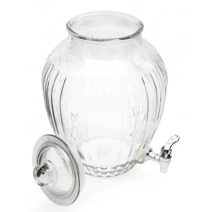 Drankdispenser 10 Liter met Kraantje en Deksel – Glazen Waterdispenser – Limonadedispenser voor Sap, Punch, Cocktails & IJsthee
