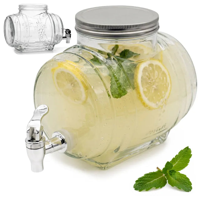 Drankdispenser Barrel 3 Liter met Kraantje en Deksel – Glazen Waterdispenser – Limonadedispenser voor Sap, IJsthee & Cocktails
