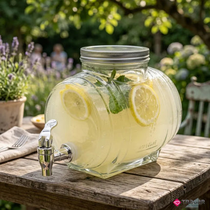 Drankdispenser Barrel 3 Liter met Kraantje en Deksel – Glazen Waterdispenser – Limonadedispenser voor Sap, IJsthee & Cocktails