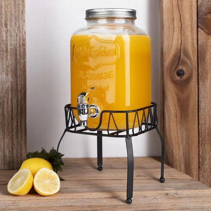 Drankdispenser 4 Liter met Kraantje en Metalen Standaard – Glazen Sapdispenser – Limonadedispenser voor Water, Sap & IJsthee