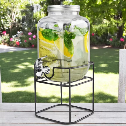 Drankdispenser 4 Liter met Kraantje en Metalen Standaard – Glazen Sapdispenser – Limonadedispenser voor Water, Sap & IJsthee