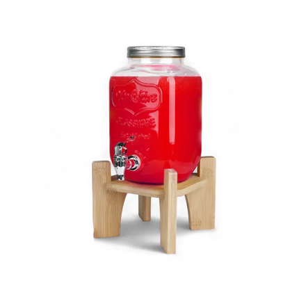 Drankdispenser 4 Liter met Kraantje en Houten Standaard – Glazen Sapdispenser – Limonadedispenser voor Water, Sap & IJsthee