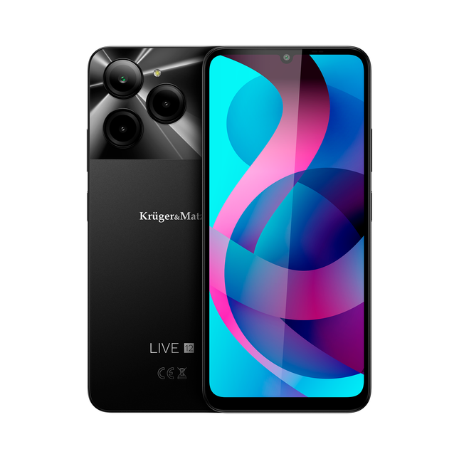 Kruger & Matz LIVE 12 Smartphone 6,74" 256 GB - 5G Android 14 - Inclusief Hoesje En Screenprotector - 5000 mAh-batterij - Zwart