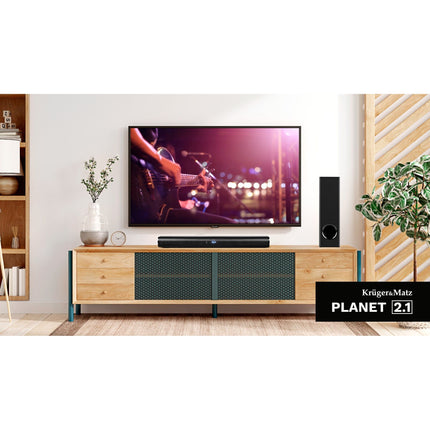Krüger & Matz Planet 2.1 Compacte Televisie - Computer Soundbar met Vrijstaande Subwoofer - Wandmontage - HDMI Arc / Bluetooth / Aux / USB - Zwart