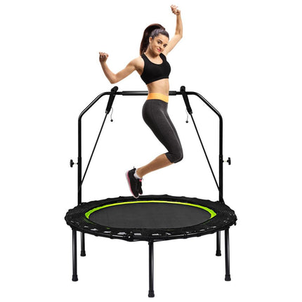 Trendmix Opvouwbare Fitness Trampoline Met Weerstandsbanden - Mini Trampoline - Verstelbaar Zwart/Groen Ø102 cm