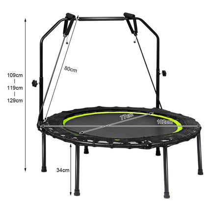 Trendmix Opvouwbare Fitness Trampoline Met Weerstandsbanden - Mini Trampoline - Verstelbaar Zwart/Groen Ø102 cm