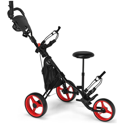 Trendmix Golf trolley Met 3 Wielen Verstelbaar Lichtgewicht - Golfwagen Met Parapluhouder, Zitje En Opbergtas Rood/Zwart 130 x 75 x 98,5-115,5 cm