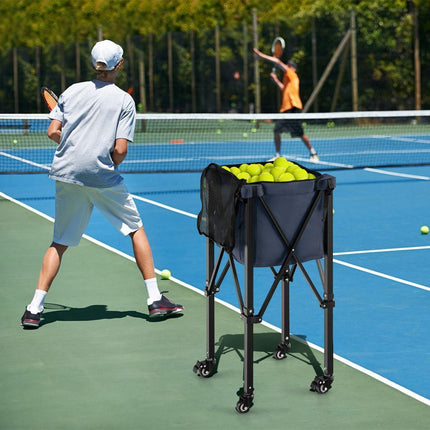 Trendmix Verrijdbare Aluminium Ballenmand Draagbaar Met 4 Wielen - Tot 150 Tennisballen - Inklapbaar En Lichtgewicht - Ballenkar trolley -  Met Zijvak en Draagtas - Blauw