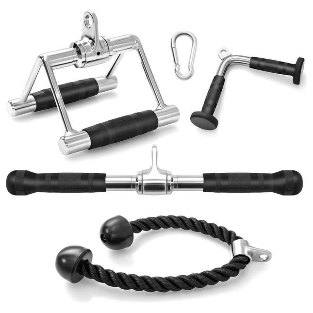 Trendmix 5-Delige Fitness Accessoire Set - Krachtstation Accessoires - Sportschool Thuis - V-Handgreep, Roterende Stang Recht, Dubbel D Handvat, Triceps Koord - Zwart