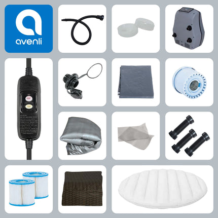 Opblaasbare Jacuzzi 6 Personen – Spa voor Buiten – Hydromassage – Verwarming tot 42°C – 204 x 70 cm – Bruin