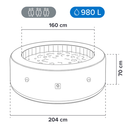 Opblaasbare Jacuzzi 6 Personen – Spa voor Buiten – Hydromassage – Verwarming tot 42°C – 204 x 70 cm – Zilver