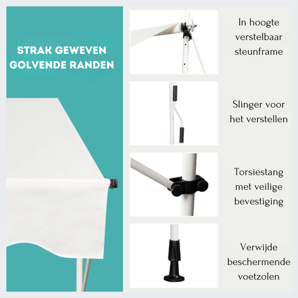 Trendmix Uitschuifbare Klemluifel 150×120 cm – Beige – Verstelbaar tot 300 cm – UV-bescherming – Zonnescherm voor Balkon, Terras & Tuin