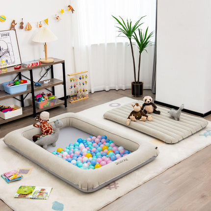 Honeyjoy 2-in-1 Opblaasbaar Peuterreisbed & Speelplek – Luchtbed met Ballenbakfunctie – Grijs – 165x118x20 cm – Incl. Pomp