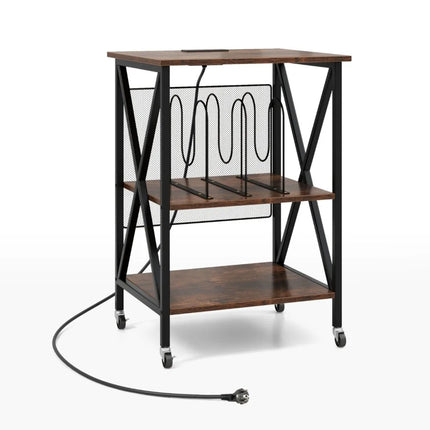 Platenspeler Meubel Met 2 Geïntegreerde Stopcontacten – Vinyl Opbergkast voor 250 LP's – Verrijdbare Platenkast met USB-A & USB-C – Industrieel Bruin