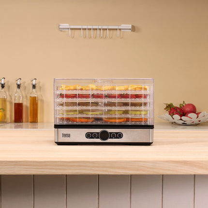 Teesa Voedsel Dehydrator 400W – 5 Transparante Droogrekken voor Paddenstoelen, Groenten & Fruit – Digitale Display met Thermostaat & Timer – Warme Lucht Circulatie – Efficiënte Voedsel Droger voor Thuis