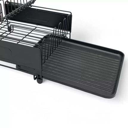 Afdruiprek 2 Laags met Lekbak en Bestekhouder – RVS Afwasrek Zwart voor Borden, Glazen, Mokken en Servies – MH-311058P