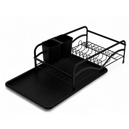 Afdruiprek Zwart met Lekbak en Bestekhouder – Afwasrek RVS voor Borden, Glazen, Mokken en Servies – 42 cm – MH-312019P