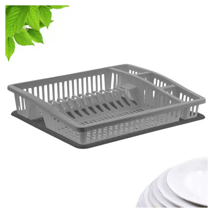 Afdruiprek Grijs met Bestekhouder – Kunststof Afwasrek voor Borden, Glazen, Mokken en Servies – 47 cm – 07105