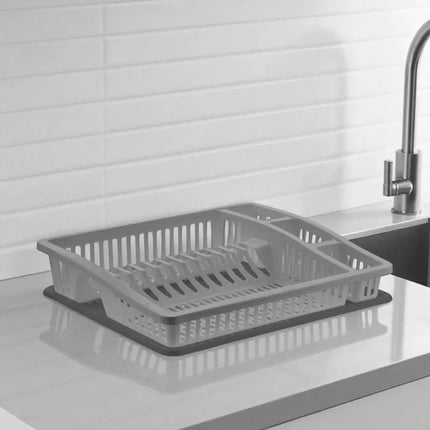 Afdruiprek Grijs met Bestekhouder – Kunststof Afwasrek voor Borden, Glazen, Mokken en Servies – 47 cm – 07105
