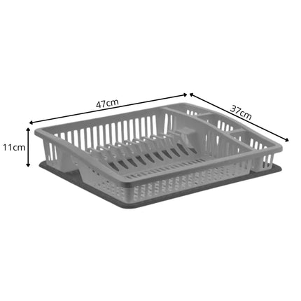Afdruiprek Grijs met Bestekhouder – Kunststof Afwasrek voor Borden, Glazen, Mokken en Servies – 47 cm – 07105