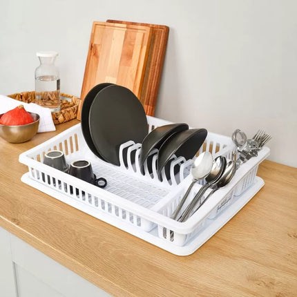 Afdruiprek Grijs met Bestekhouder – Kunststof Afwasrek voor Borden, Glazen, Mokken en Servies – 47 cm – 07105