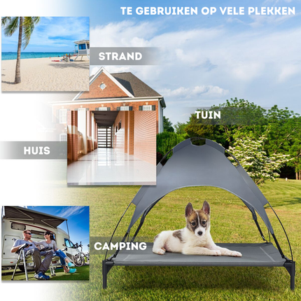 Trendmix Verhoogd Hondenbed Met Luifel – 105x87x89 cm – Grijs – Hondenligbed Voor Buiten – Weerbestendig – Tot 20 kg