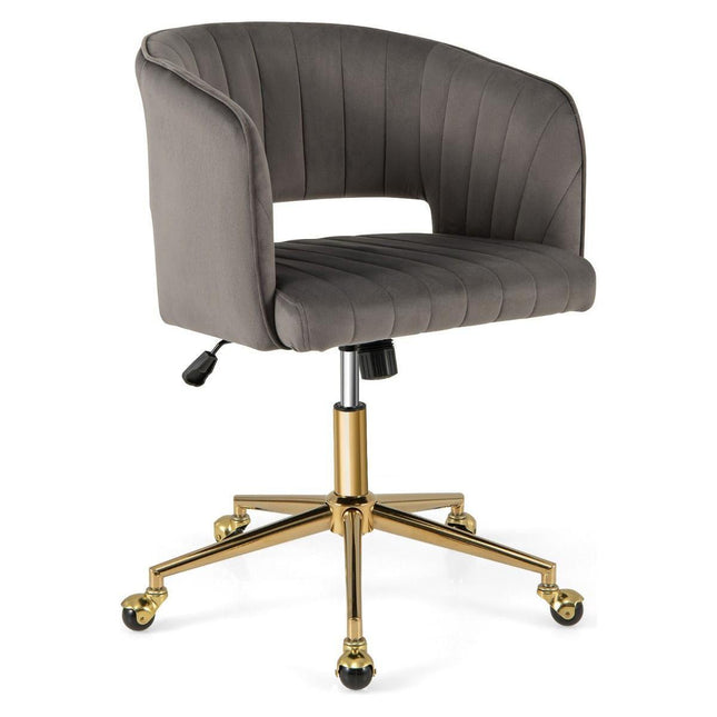 2de kansje Trendmix Moderne Fluwelen Kantelbare Bureaustoel Grijs - Draaistoel met Gestoffeerde Rugleuning - Gouden Onderstel & 360° Wielen - In Hoogte Verstelbaar - 150 kg Belasting