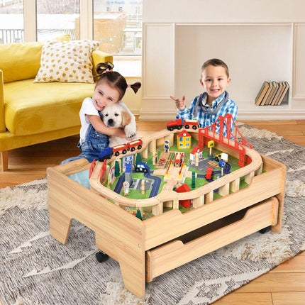 Trendmix 2-in-1 Houten Montessori Treinset En Speeltafel Met Lade 78 x 63 x 33 Cm - 100 Delige Speelset - STEM Speelgoed