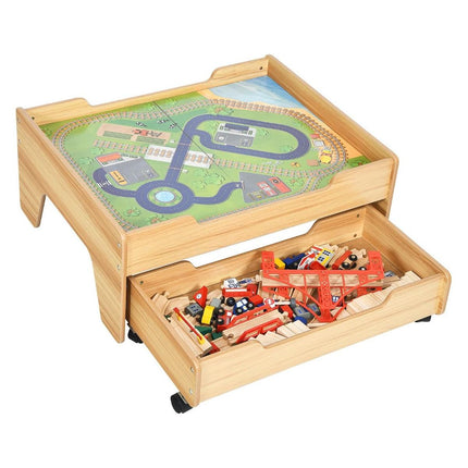 Trendmix 2-in-1 Houten Montessori Treinset En Speeltafel Met Lade 78 x 63 x 33 Cm - 100 Delige Speelset - STEM Speelgoed