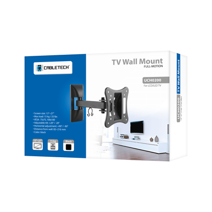 Cabletech Universele verstelbare Televisie Muurbeugel Voor Led Lcd Tv Van 13'' Tot 27'' Inch - Draaibaar en Kantelbaar