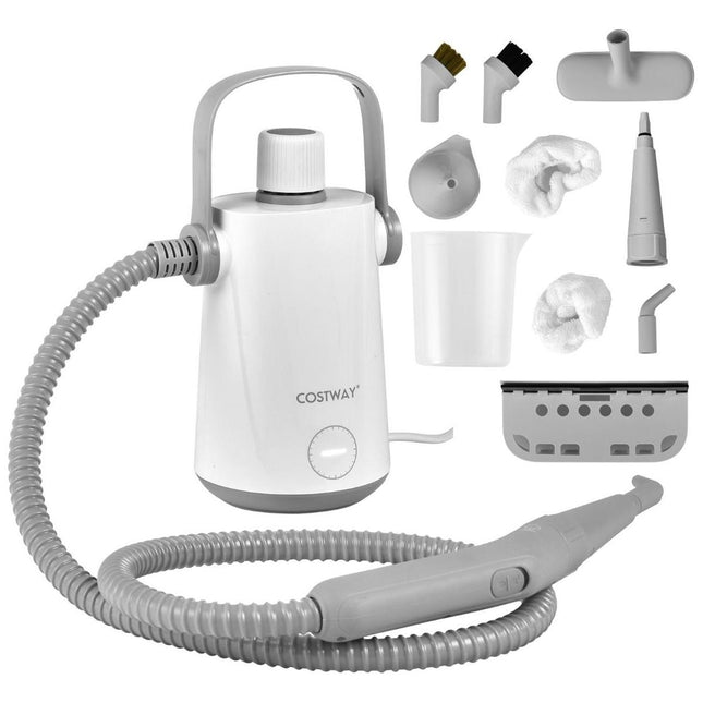Costway Handstoomreiniger 1000 W – 300 ml Waterreservoir – 10-Delige Accessoireset – Voor Tapijt, Ramen, Bekleding – Grijs/Wit