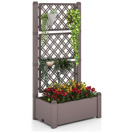 Trendmix Plantenbak met Traliewerk – 76×45×150 cm – Antraciet/Bruin – Zelfbewaterend Verhoogd Bed voor Klimplanten